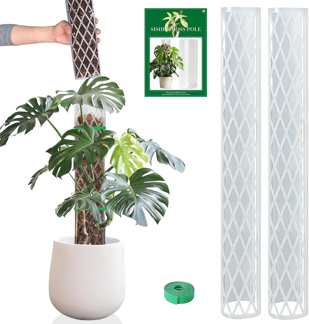 Sisher 2 Pack 16 Inch Plastic Moss Poles for Climbing Plants D Shaped Moss Pole Work with Sphagnum Moss Sticks for Indoor Plants, Moss Pole Monstera Plant Support,with Garden Ties