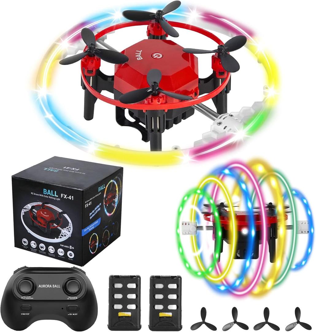 Mini Drones for Kids Beginners & Adults, RC Drone & Aurora Ball 2 in 1 Toy with One Key Take Off-Landing, 360 Spinning, Aurora Ball Mode, 2 Batteries, Quadcopter Fly Toy for Boy Girl Gifts