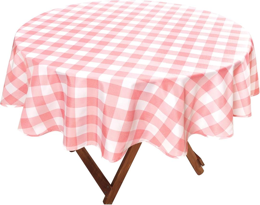 Hiasan Checkered Round Tablecloth 90 Inch - Waterproof Stain and Wrinkle Resistant Washable Fabric Table Cloth for Dining Room Party Outdoor Picnic, Pink and White Hiasan Checkered Round Tablecloth 90 Inch - Waterproof Stain and Wrinkle Resistant Washable Fabric Table Cloth for Dining Room Party Outdoor Picnic, Pink and White