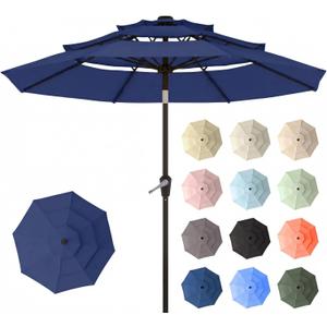 10ft Patio Umbrella, 3 Tier Outdoor Market Table Umbrellas with 8 Fiberglass Ribs and Push Button Tilt, Windproof, Vented Canopy, UV Protection for Deck, Pool, Backyard