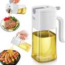 2-in-1 Olive Oil Sprayer Bottle & Dispenser, 16.9oz/500ml for Air Fryer, Salad, Cooking, BBQ - Oil Sprayer Bottle for Kitchen, Non-Stick Spray, Grill & Baking, White