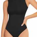 Women's Crew Neck Sleeveless Bodysuits Racerback Halter Tank Top Body Suits for Womens Sexy Going Out Leotards (Medium, Black)