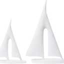 Modern Sculptures Home Decor, Sailboat Decor Ornament, Boat Decorations Statue Decor, Art Sculptures and Statues, Sailboat Gifts Home Office Bathroom Shelf Decor (White-2 Pack)
