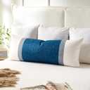 Throw Pillows Covers for Home, Lumbar Porch Pillow 14x36 Inch White Grey and Blue Striped Long Body Pillow for Bed Modern Farmhouse Decorative Accent Cushion Covers for Bed Couch Sofa Set of 1