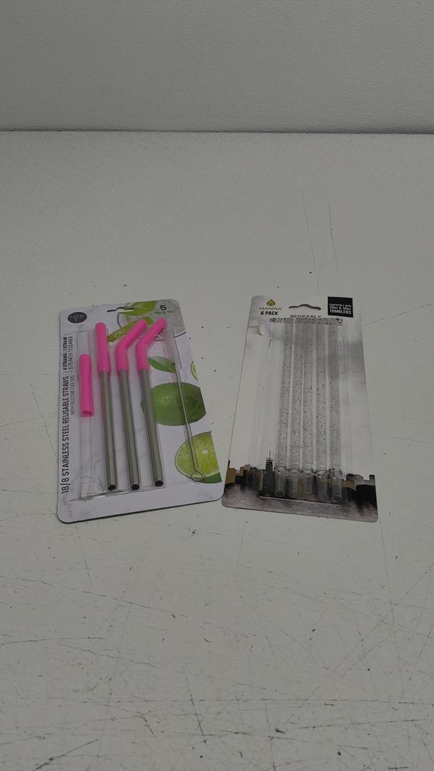 Pack of 2: 18/8 Stainless Steel Reusable Straws with Silicone Flex Tips 5 Piece Set, Manna 6 Pack Reusable Straws 