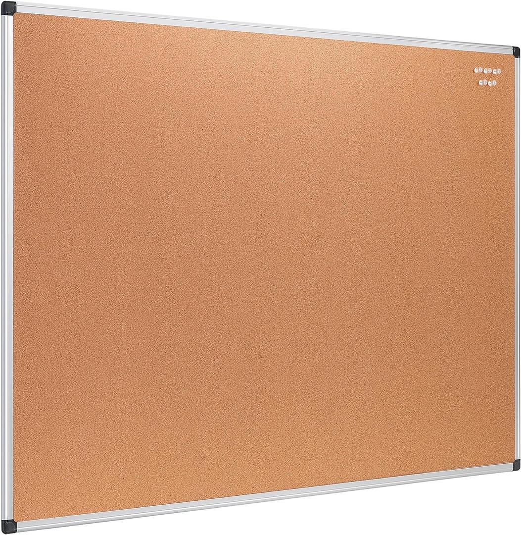 Amazon Basics Rectangular Bulletin Board, Cork Board for Wall, Vision Board for Classroom and Office, Aluminum Frame, 35" x 47", Brown