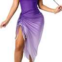 Women's Spaghetti Strap Satin Dress Sexy Backless Drawstring Ruched Split Hem Cocktail Evening Party (30-purple Gradient)
