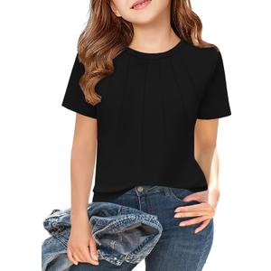 ZDC Girls' Short Sleeve Shirts Kids Crewneck T-Shirts Summer Tops Basic Tees 5-6 Years (Zdc-Black-02)