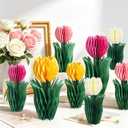 SUNBEAUTY 8 PCS Flower Honeycomb Decor Tulips Table Centerpieces Spring Decoration for Home Office Paper Flower Tulip Honeycomb Decor for Garden Party, Mother's Day Decoration