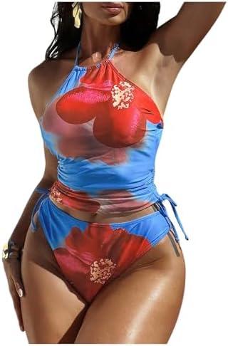 Verdusa Women's 2 Piece Floral Tankini Set Tie Backless Halter Tops with Swim Bottoms Hawaiian Outfits Size M