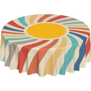 Oil-Resistant Tablecloth - Waterproof Washable Floral Design, 60 Inch Round Table Cover for Kitchen Dining, Outdoor Picnic, Party, Home Decor (Sun)