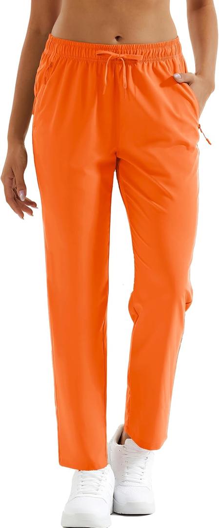 MAGCOMSEN Women's Hiking Pants Lightweight Quick Dry UPF 50 Water Resistant Elastic Waist Golf Travel Pants Zip Pockets (Orange, XL)