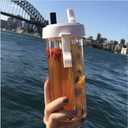 YYDSJFM Creative Water Cup,One Cup of Two Different Drinks Two Straws Couple Outdoor 600ml Drinking Cup for Camping Hiking Backpacking Travel Office (White)