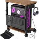 Adjustable Computer Tower Stand with Charging Station & Pegboard,Brown