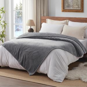 Westinghouse Heated Electric Twin Blanket - Soft Flannel Heating Blanket with 10 Heating Settings & 1-12 Hours Auto-Off Timer, Overheat Protection, Machine Washable (62"x84", Light Grey)