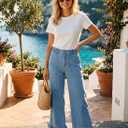 Astylish Wide Leg Jeans for Women Stretch High Wasited Baggy Trendy Denim Jean Ruffle Hem Pants Size 4