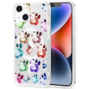 MAYCARI for iPhone 14 Pro Max Case Compatible with MagSafe, Magnetic Cute Cartoon Dogs Paws Design Clear Phone Cover for Girls Women Soft TPU Hard Back Shockproof Protective Case for iPhone 14 Pro Max