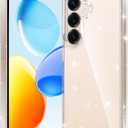 FNTCASE for Samsung Galaxy S25 Case: Military Grade Drop Protection Anti Yellowing Cell Phone Cover - Rugged Shockproof Protective Bumper Transparent Cases(Glitter)