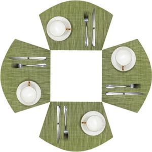 SHACOS PVC Woven Vinyl Wedge Placemats Set of 4 Round Table Placemats Wipe Clean Heat Resistant Round Table Mats (4, Green)