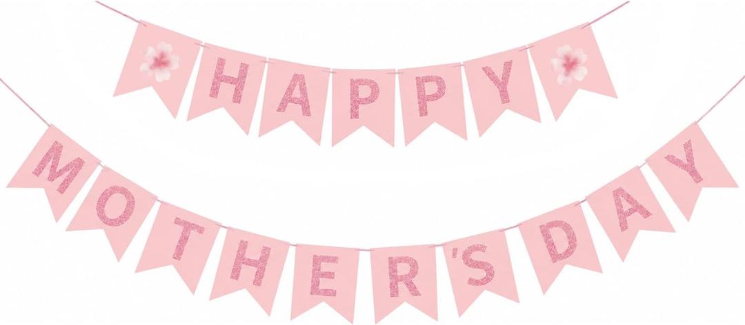 Happy Mother's Day Decorations Banner, Mothers Day Decor Sign Banner for Mom Party, Fireplace, Mantle, Wall Decor, Reusable Farmhouse Photo Prop Pink