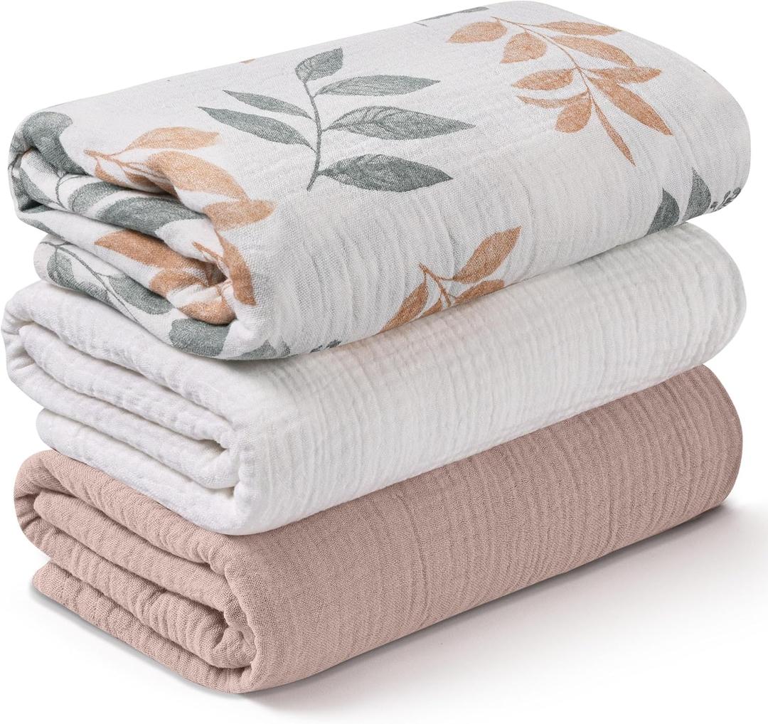 Muslin Swaddle Blankets for Newborn, 3 Pack Breathable Soft Receiving Blanket, Large 38 x 40 inches Swaddle Wrap Burping Clothes Diapers, Essentials Infant Shower Items, Toddler Gift (Gentle Colors)