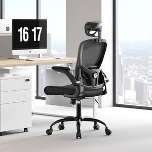 Adjustable Ergonomic Office Chair with Headrest and Lumbar Support, Mesh Back Computer Desk Chair, Flip-Up Armrest, 360 Swivel Rolling Chair for Home Office Study Gaming