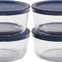 Anchor Hocking SnugFitTM Round Food Storage Containers with Lids (4-Piece, 4-cup, Navy Blue, oven-safe)