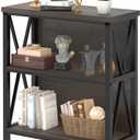 FATORRI Rustic Small 3 Shelf Bookshelf for Living Room, Industrial Low Wood Bookcase, Farmhouse Short Book Shelf for Small Space (Walnut Brown) (Without Drawer)