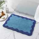 Uphome Bath Mat for Bathroom, 18x26 Cute Blue Scalloped Bathroom Rug Non Slip Washable, Soft Irregular Shaggy Microfiber Absorbent Bathroom Mat for Shower, Floor, Tub, Sink, Navy Blue