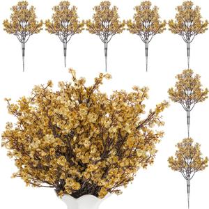 21 Stems Golden Babys Breath Artificial Flowers, 5 Branches Per Stem Fall Christmas Decor Gold Artificial Gypsophila Flowers Bouquet for Centerpiece Thanksgiving Halloween Home Decoration