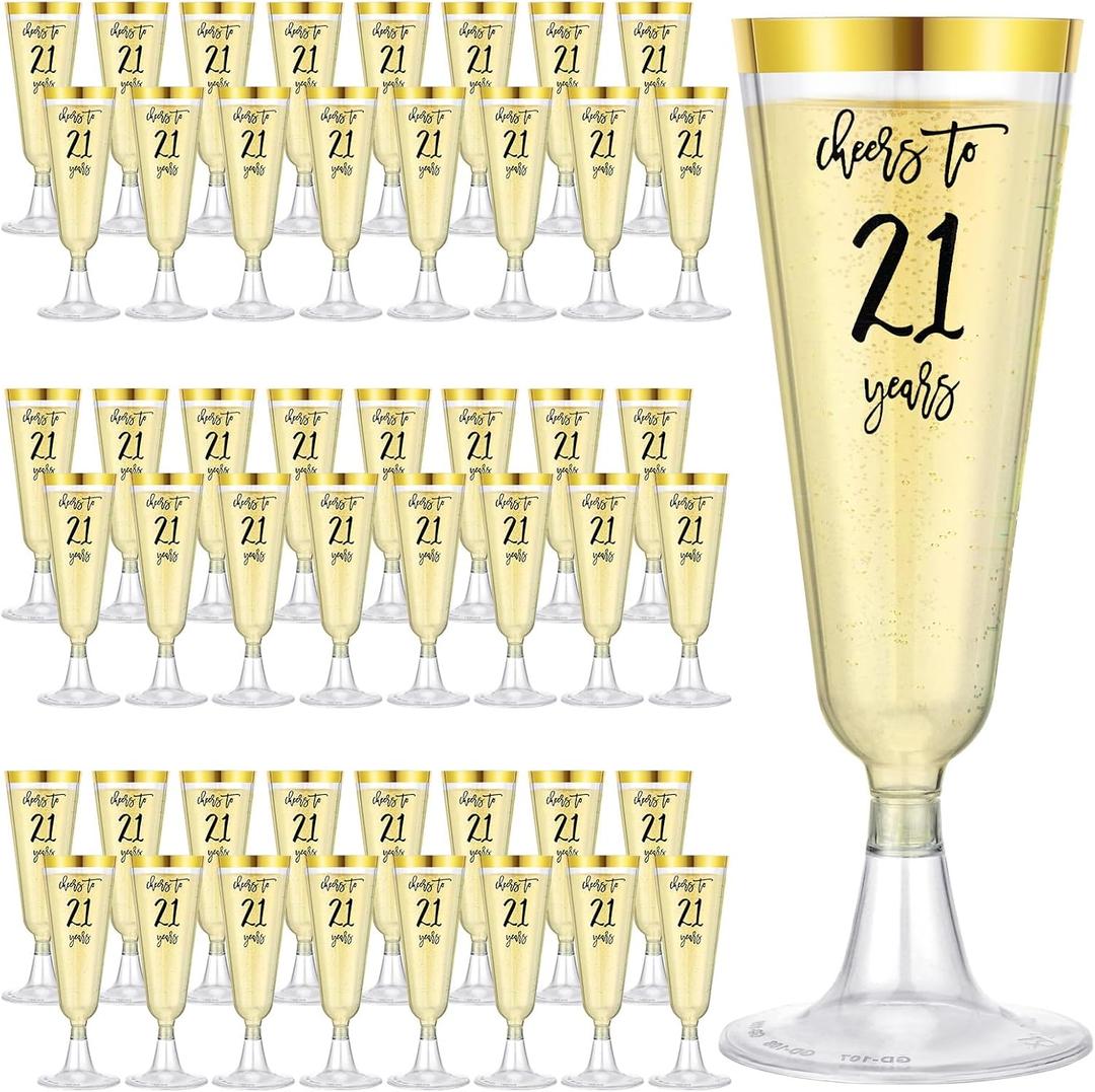 48 Pack 21st Birthday Cup Cheers to 21 Years Plastic Champagne Flutes 5 Oz Disposable Cocktail Cups Finally Twenty One Birthday Party Supplies Decorations Favors for Men Women