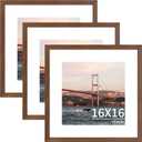YESKAY 16x16 Picture Frame 3 Pack - Brown Poster Frame Display Pictures 12x12 with Mat or 16 x 16 Without Mat for Wall Hanging Horizontal and Vertical
