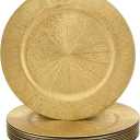 LYHLYA 13 Inch Gold Charger Plates, Round Reef Pattern, Plastic, Set of 12, for Dinner Plates, Wedding Decor, Table Setting (Round)
