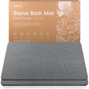 XMarrat Extra Large Stone Bath Mat Large 2 Pack, 31.5'' x 19.7'' Diatomaceous Earth Non-Slip Stone Shower Mat, Super Absorbent Diatomite Stone Mats for Bathroom, Quick Drying, Easy to Clean