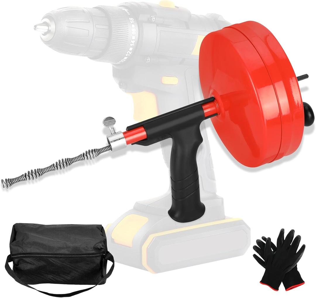 50 Foot Drain Auger,Use Manually or Drill Powered,Heavy Duty Flexible Plumbing Snake,With Gloves and Storage Bag,for Kitchen Sink, Shower Drain,Drainage Pipes