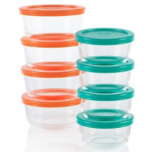 Pyrex Simply Store (8-Pack) Small Glass Food Storage Containers Set, (1 & 2 Cup) Meal Prep Containers With BPA-Free Lids, Dishwasher & Microwave Safe