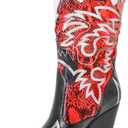 Women Cowboy Boots Mid Calf Embroidered Cowgirl Knee High Chunky Heel Western Pointed Toe (12)