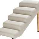 Senneny Imitation Linen Faux Leather Dog Stairs, for Pets up to 150 lbs, Waterproof, Scratch Resistant Pet Steps/Stairs with High Density Foam and Detachable Wooden Legs, Light Beige Linen, 5 Step