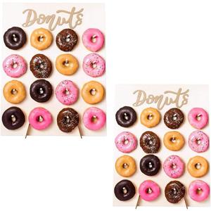 2 Pack Donut Wall Display Stand for Party, Wedding, Event, Brunch, and Birthday Use, Decorative Doughnut and Bagel Holder, Pop-Up Tabletop Placement, Laser Engraved Bamboo