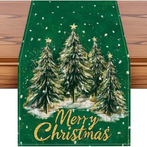 2 x Artscope Christmas Tree Table Runner, Xmas Winter Holiday Kitchen Dining Table Decoration for Christmas Home Decor 13x72 Inch-Green