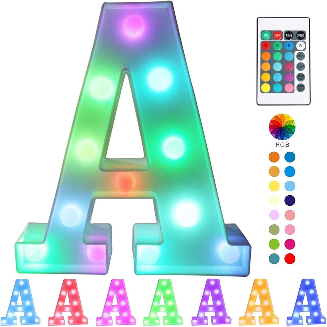 Pooqla Colorful LED marquee letter lights with Remote light Up Signs Party Bar Decorations for The Home - Multicolor A