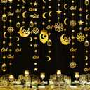 Gold Ramadan Decoration Eid Mubarak Star Moon Circle Dot Arabic Crescent Lantern Hanging Paper Garland Streamer Backdrop Banner for Islam Muslim Lesser Bairam Ramadan Kareem Eid Al Adha Party Supplies