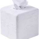 White Natural Travertine Textures Square Tissue Box Cover Holder, Resin Tissue Box Holder Decorative for Bathroom, Vanity, Kitchen Countertop, Bedroom Night Stands, Office Desk Top (Medium)