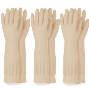 DABOGOSA Reusable Waterproof Household Dishwashing Cleaning Rubber Gloves, Non-Slip Kitchen Glove (Ivory, XL (Pack of 3))