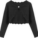Arshiner Girls Open Front Bolero Shrug Kids Long Sleeve Cropped Elegant Cardigan Knit Sweater 5-6Y (Black)