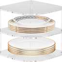 Plate Organizer for Cabinet Space Saver - Clear Acrylic Corner Shelf for Dishes, Bowls - 3-Tier Kitchen Cabinet Plate Organization, Dinner Plates Holder, and Small Shelf for Bathroom Storage
