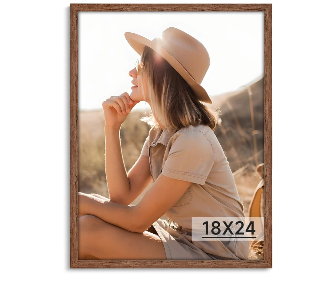 Light Walnut 18x24 - Single Frame - Rustic Woodgrain 18 x 24 Poster Frame with Plexiglass for Wall Gallery Display, 18x24 Picture Frame for Puzzles, Artwork, Photos and Posters - Ideal Christmas Day