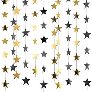 Patelai 130 Feet Glitter Star Garland Banner Decoration Hanging Star Decoration Gold Black Party Decorations for Graduation Wedding Birthday Festival Party Decor(Gold and Black,10)