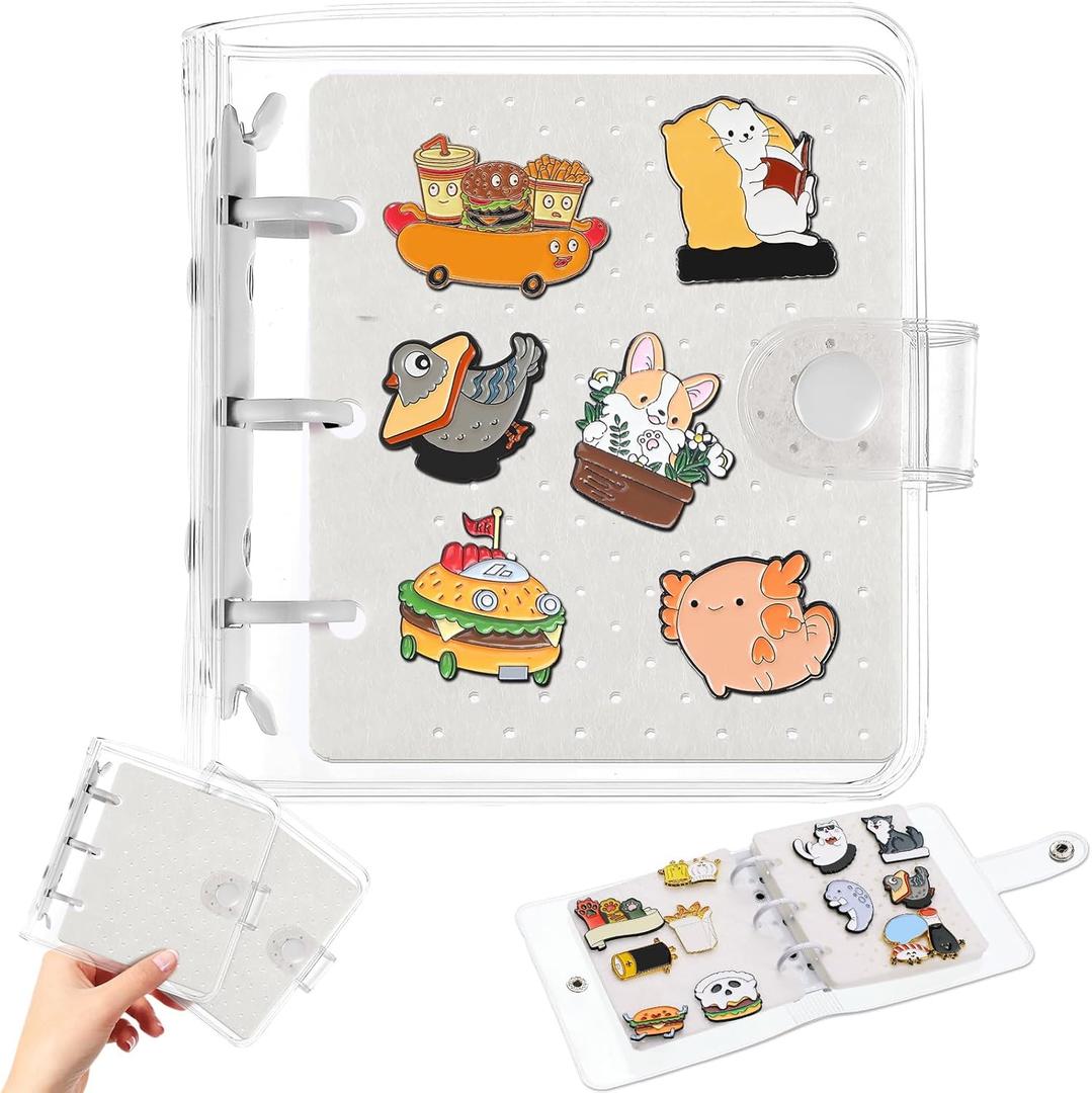 8 Pcs Mini Enamel Pin Display Book Gift Clear Collection Travel Trading Binder Holder Badge Book Storage Organizer up to 36 1-inch Enamel Pins for Travel Collectors (White,4.61x3.94 in)
