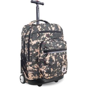 J World Sundance Laptop Rolling Backpack for Girls Boys. Roller Bookbag with Wheels, Green Camo, 20 Inch